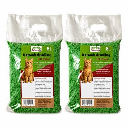 Voordeelpakket 2×8L Denny BioAnimals tofu kattenbakvulling 8L – biologisch afbreekbaar – klontvormend – stofvrij – geurneutraliserend