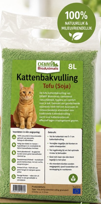 Voordeelpakket 3×8L Denny BioAnimals tofu kattenbakvulling 8L – biologisch afbreekbaar – klontvormend – stofvrij – geurneutraliserend