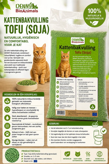 Denny BioAnimals Tofu kattenbakvulling 8L – biologisch afbreekbaar – klonterend – stofvrij – geurneutraliserend